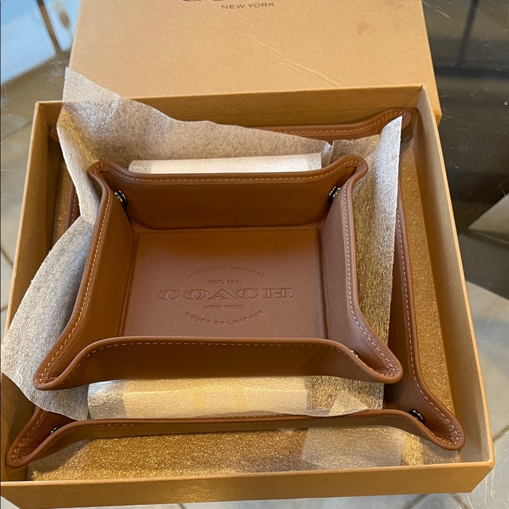 Coach Tan Leather Organizer Tray Set